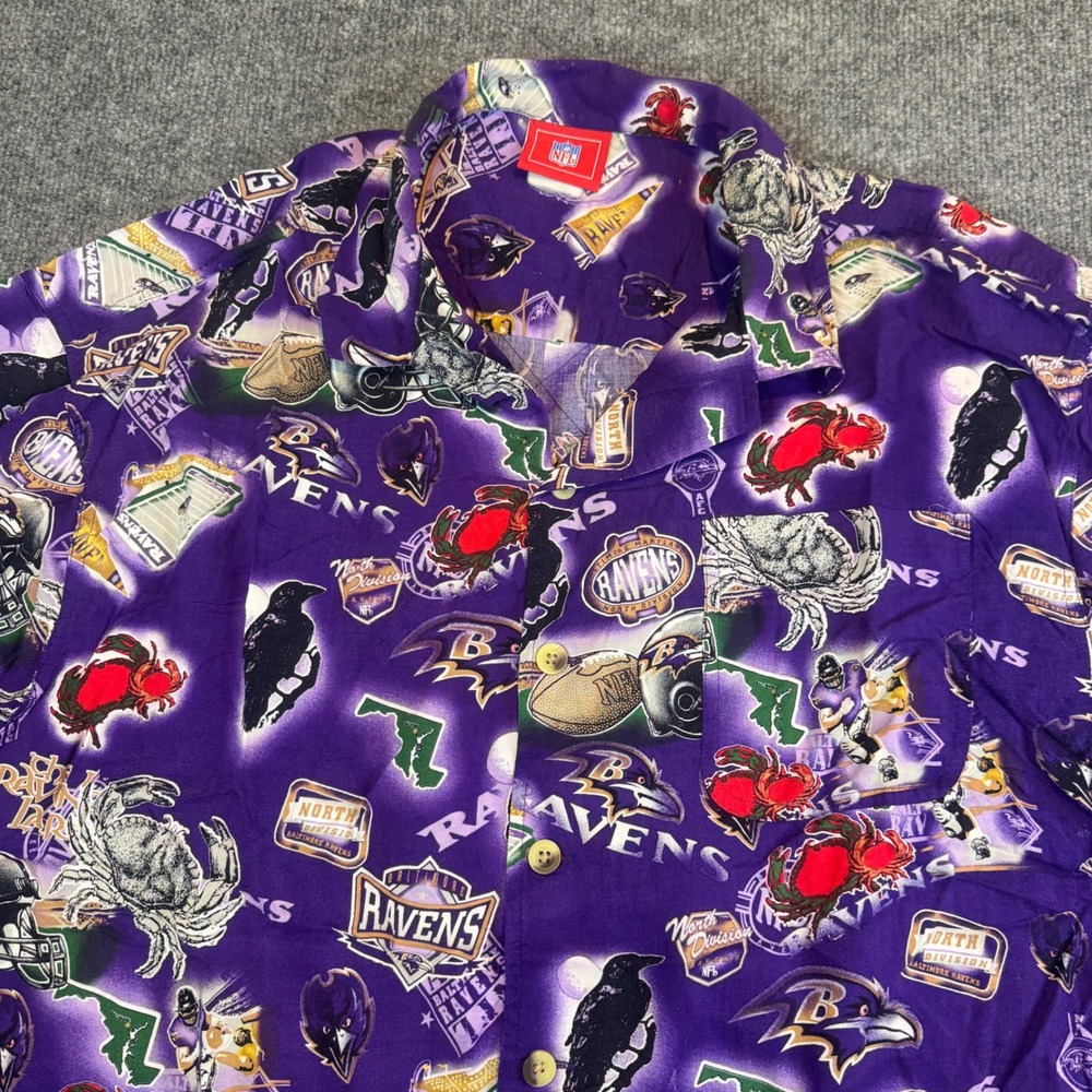 NFL Baltimore Ravens Mens Button Down Shirt Purple All Over Print Maryland Crab